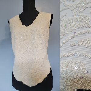 Dressbarn Collection Beaded Knit Top Small Cream